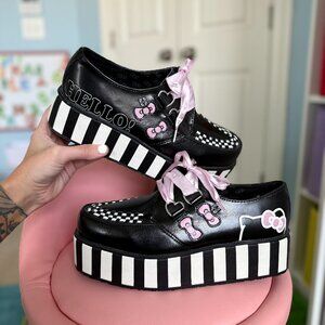 TUK Hello Kitty Black and White Stripe Platform Creepers